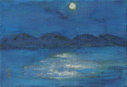 日本画　太湖の夜景　SM — 長岡美和子